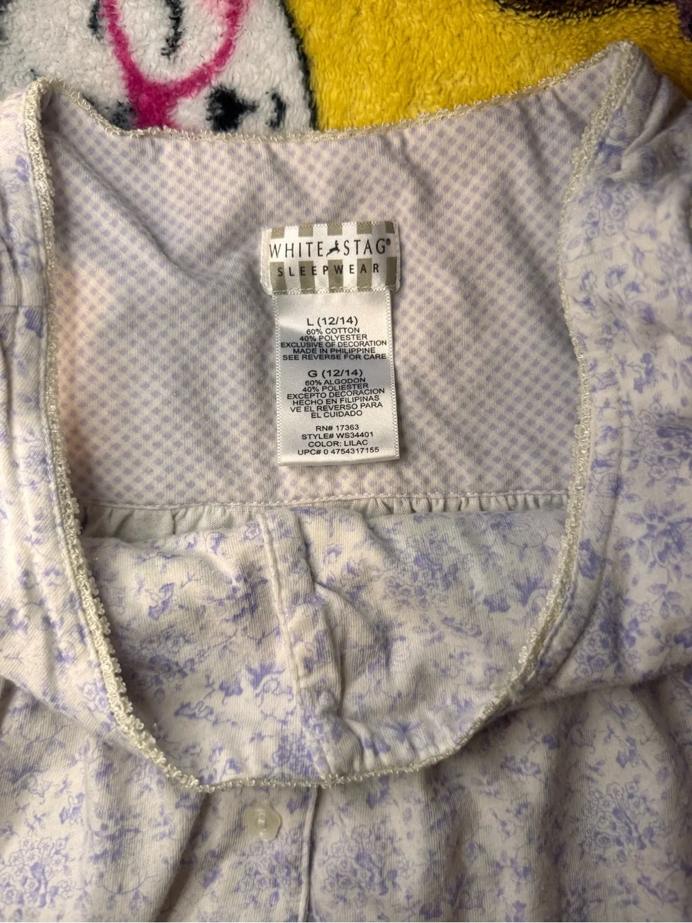 Vintage White Stag Girls Lavender Floral Nightgown Dress